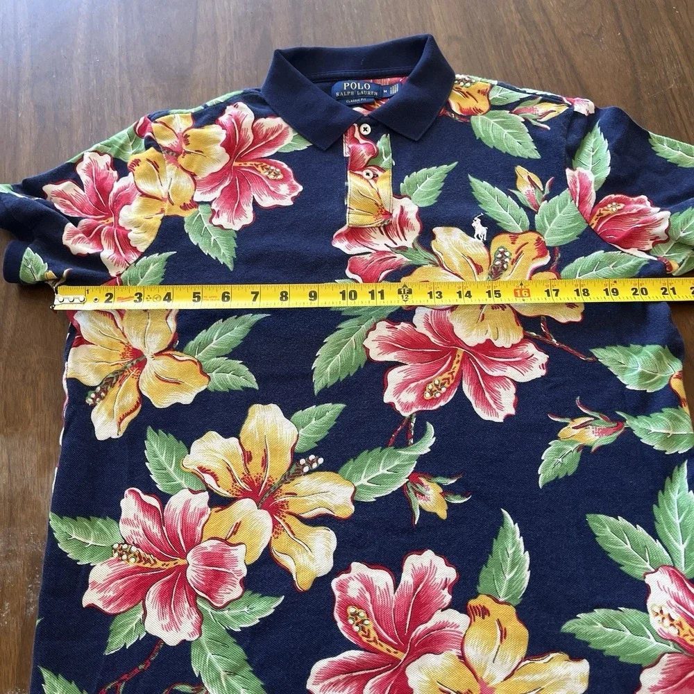 Polo Ralph Lauren Polo Mens M Navy Hibiscus Floral Classic Fit Tropical Mesh